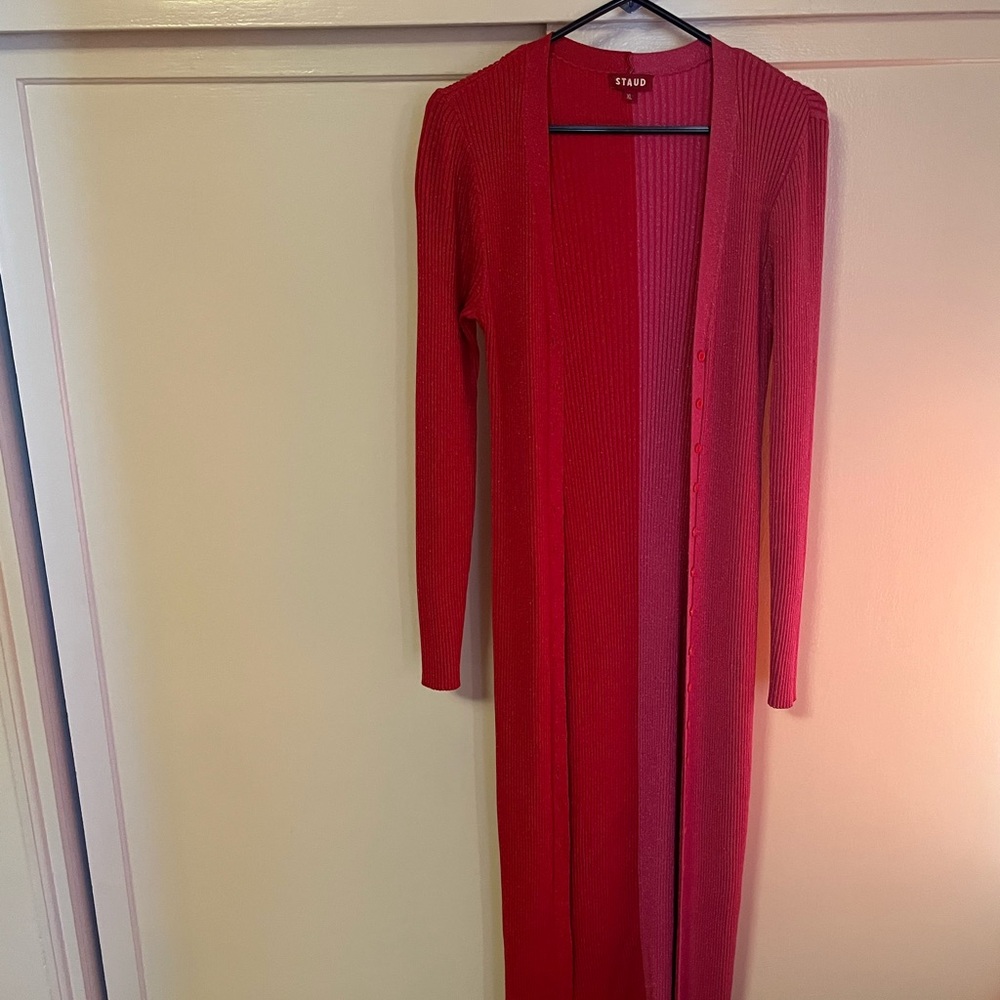 STAUD Shoko Red and Pink Midi Dress
